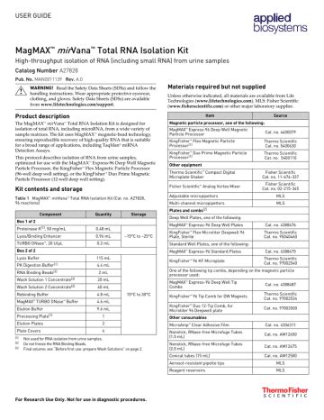 MagMAX mirVana Total RNA Isolation Kit (urine samples) User .